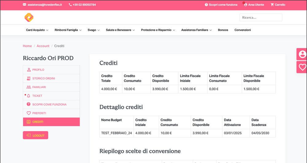 Area personale utente della piattaforma Howdenflex