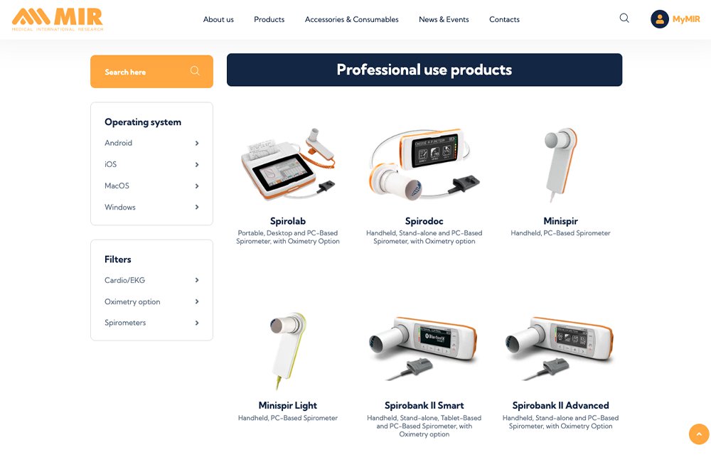 Sezione prodotti di spirometry.com