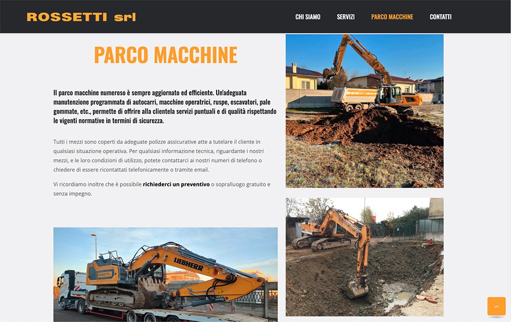 Sezione parco macchine della homepage di Rossetti Scavi